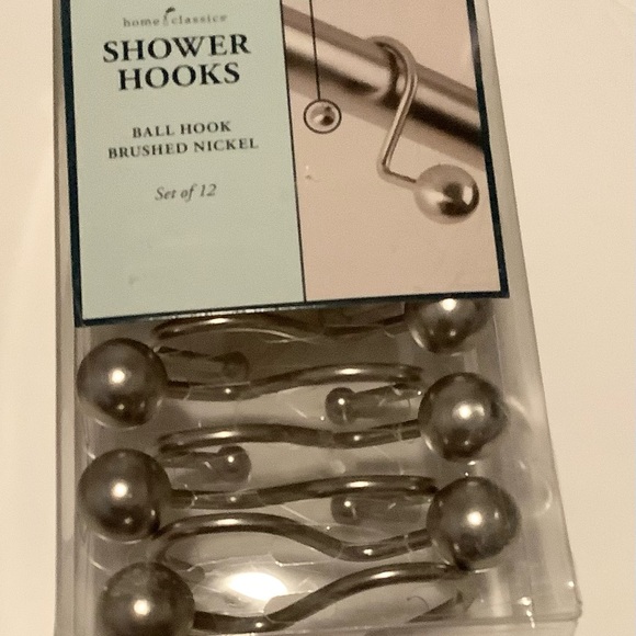 White Shower Curtain with Metallic Floral Design & Misc Shower Hooks #36 - Picture 4 of 5